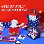 4th of July Table Decorations Set 2PCs Patriotic Centerpieces Rustic Independence Day Red White Blue Wood Gnome and Bald Eagle Figures 3D American Festive Tiered Tray Decor (2pcs)