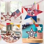 COCHIE 4th of July Decorations Stars Set of 4, Red White Blue Decor, Patriotic Memorial Day Star Tiered Tray Decor, Labor Day Fourth of July Decoration for Home Office Table Shelf (Retro Solid)