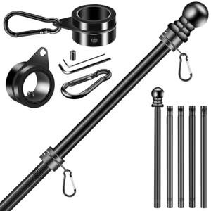 BONWIN Black Flag Pole Kit for Outside House Porch, 6 FT Thickened Stainless Steel Wall Mount Flag Pole for 3x5'/4x6' American Flag, 1" Anti-Wrap Spinning Flagpole Rings (6 FT - No Bracket - Black)