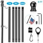 BONWIN Black Flag Pole Kit for Outside House Porch, 6 FT Thickened Stainless Steel Wall Mount Flag Pole for 3x5'/4x6' American Flag, 1" Anti-Wrap Spinning Flagpole Rings (6 FT - No Bracket - Black)