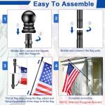 BONWIN Black Flag Pole Kit for Outside House Porch, 6 FT Thickened Stainless Steel Wall Mount Flag Pole for 3x5'/4x6' American Flag, 1" Anti-Wrap Spinning Flagpole Rings (6 FT - No Bracket - Black)