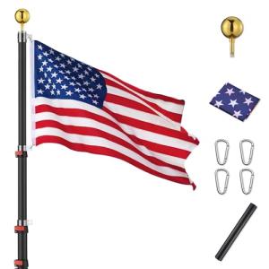 20Ft Telescoping Flag Pole with US Flags & Ball Top