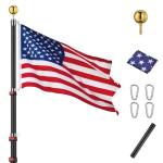 20Ft Telescoping Flag Pole with US Flags & Ball Top