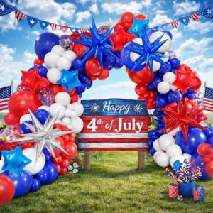 162PCS Red White and Blue Balloon Arch Kit, 4th of July Balloon Garland with Blue Star Balloons, Reusable Party Balloons for Birthday, Graduation, Wedding & Celebration Decorations