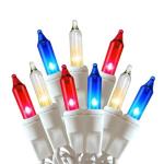 HISHINY Red White Blue 4th of July Patriotic Decorations Lights 100 Count Mini String Lights with White Wire for Outdoor Indoor Christmas,Holiday,Party, Independence Day Decor,UL Certified (21feet)