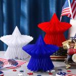 Fourluoo 6 Pcs 6 Pieces Patriotic Table Decorations 4th of July 250th Anniversary Honeycomb Centerpieces Independence Day Decor 3D Red White Blue Star Decor for 4th of July Kitchen Home (7.9 Inch)