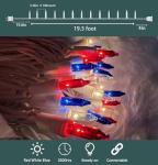 HISHINY Red White Blue 4th of July Patriotic Decorations Lights 100 Count Mini String Lights with White Wire for Outdoor Indoor Christmas,Holiday,Party, Independence Day Decor,UL Certified (21feet)
