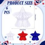 Fourluoo 6 Pcs 6 Pieces Patriotic Table Decorations 4th of July 250th Anniversary Honeycomb Centerpieces Independence Day Decor 3D Red White Blue Star Decor for 4th of July Kitchen Home (7.9 Inch)