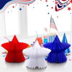 Fourluoo 6 Pcs 6 Pieces Patriotic Table Decorations 4th of July 250th Anniversary Honeycomb Centerpieces Independence Day Decor 3D Red White Blue Star Decor for 4th of July Kitchen Home (7.9 Inch)