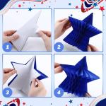 Fourluoo 6 Pcs 6 Pieces Patriotic Table Decorations 4th of July 250th Anniversary Honeycomb Centerpieces Independence Day Decor 3D Red White Blue Star Decor for 4th of July Kitchen Home (7.9 Inch)