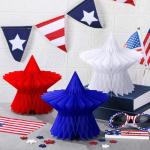 Fourluoo 6 Pcs 6 Pieces Patriotic Table Decorations 4th of July 250th Anniversary Honeycomb Centerpieces Independence Day Decor 3D Red White Blue Star Decor for 4th of July Kitchen Home (7.9 Inch)
