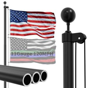 FFILY 11 Gauge Heavy Duty Flag Pole, 25 FT Extra Thick Aluminum Flagpole Kit for Outside House In Ground, 120MPH Wind Tested