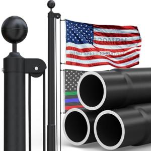 KBLOONG 25FT Heavy Duty Flag Pole for Outside House, 11-Gauge Black Thick Design,Aerospace-Grade Aluminum Flagpole Kit, 3x5 Embroidered Nylon Flag, 120MPH Wind Rated Flagpoles, In-Ground