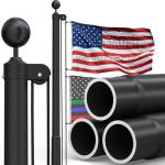 KBLOONG 25FT Heavy Duty Flag Pole for Outside House, 11-Gauge Black Thick Design,Aerospace-Grade Aluminum Flagpole Kit, 3x5 Embroidered Nylon Flag, 120MPH Wind Rated Flagpoles, In-Ground
