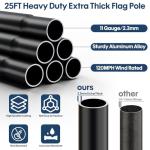 KBLOONG 25FT Heavy Duty Flag Pole for Outside House, 11-Gauge Black Thick Design,Aerospace-Grade Aluminum Flagpole Kit, 3x5 Embroidered Nylon Flag, 120MPH Wind Rated Flagpoles, In-Ground