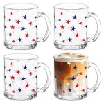 Whaline 4Pcs July 4th Patriotic Glass Coffee Mugs with Handle Coffee Cups Red Blue White Star Beverage Mugs for Hot Cold Drinks Independence Day