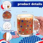 Whaline 4Pcs July 4th Patriotic Glass Coffee Mugs with Handle Coffee Cups Red Blue White Star Beverage Mugs for Hot Cold Drinks Independence Day