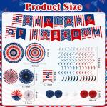 25 PCS US 250th Anniversary Decorations Set, 4th of July Decoration, Red White Blue Paper Fans in Patriotic Designs, 250 Years Garland Set for Independence Memorial Day Party Supplies Decor