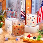 Whaline 4Pcs July 4th Patriotic Glass Coffee Mugs with Handle Coffee Cups Red Blue White Star Beverage Mugs for Hot Cold Drinks Independence Day