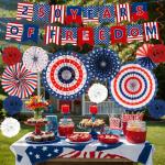 25 PCS US 250th Anniversary Decorations Set, 4th of July Decoration, Red White Blue Paper Fans in Patriotic Designs, 250 Years Garland Set for Independence Memorial Day Party Supplies Decor