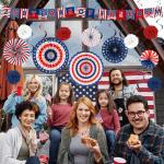 25 PCS US 250th Anniversary Decorations Set, 4th of July Decoration, Red White Blue Paper Fans in Patriotic Designs, 250 Years Garland Set for Independence Memorial Day Party Supplies Decor