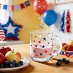 Whaline 4Pcs July 4th Patriotic Glass Coffee Mugs with Handle Coffee Cups Red Blue White Star Beverage Mugs for Hot Cold Drinks Independence Day