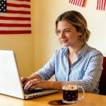 Whaline 4Pcs July 4th Patriotic Glass Coffee Mugs with Handle Coffee Cups Red Blue White Star Beverage Mugs for Hot Cold Drinks Independence Day