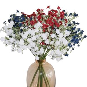 BINFEN 4th of July Artificial Flowers Decor Indoor, 6PCS Red White and Blue Artificial Babys Breath Flowers 17", Patriotic Decor for Floral Arrangement Table Centerpieces (Red, White and Blue)