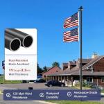 Panopole 11 Gauge Heavy Duty Flag Pole Kit with 136 LED Ultra Bright Solar Light, 2.3 mm Thick Flagpole 20FT for Outside House in Ground, 300D Thickened USA Flag, 120 MPH Flagpole Kit, Black