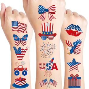 Fourth Of July Patriotic Temporary Tattoos - Memorial Day Decorations Party Favors 4th of July Decorations Party Supplies 4th of July Gift Patriotic Accessories Independence Day Red White Blue USA