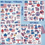 Fourth Of July Patriotic Temporary Tattoos - Memorial Day Decorations Party Favors 4th of July Decorations Party Supplies 4th of July Gift Patriotic Accessories Independence Day Red White Blue USA