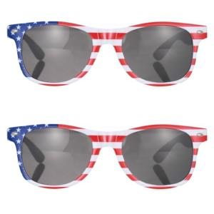 QYVEWY 2 Pack American Flag Sunglasses Bulk for Men Women Classic Patriot Independence Day Supplies (2White frame)