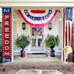 Large 4th of July Door Banner Porch Signs Decoration Patriotic Memorial Day Independence Day Front Door Wreath Welcome Banner Hanging Yard Sign Bunting Background for Indoor/Outdoor Holiday Party