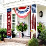Large 4th of July Door Banner Porch Signs Decoration Patriotic Memorial Day Independence Day Front Door Wreath Welcome Banner Hanging Yard Sign Bunting Background for Indoor/Outdoor Holiday Party
