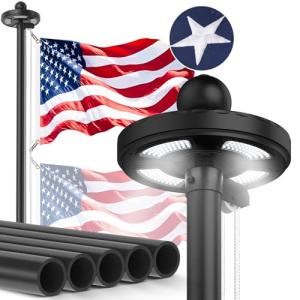 Lezbanz Heavy Duty Flag Pole Kit with Solar Light, 20FT 12 Gauge Hardware Flagpole for Outside House in Ground, 3x5 USA Flag for Residential Commercial Outdoor, Extra Thick Flag Poles, Black