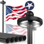 Lezbanz Heavy Duty Flag Pole Kit with Solar Light, 20FT 12 Gauge Hardware Flagpole for Outside House in Ground, 3x5 USA Flag for Residential Commercial Outdoor, Extra Thick Flag Poles, Black