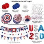 32PCS Patriotic Memorial Day Decorations Set,Red White Blue Paper Fans in Patriotic Designs,250 Anniversary USA Decorations