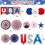 32PCS Patriotic Memorial Day Decorations Set,Red White Blue Paper Fans in Patriotic Designs,250 Anniversary USA Decorations