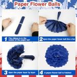 32PCS Patriotic Memorial Day Decorations Set,Red White Blue Paper Fans in Patriotic Designs,250 Anniversary USA Decorations