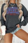 American Oversized Sweatshirt Women USA Shirt Patriotic Tshirt Casual Long Sleeve Pullover 4th of July Tee Tops Grey