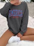 American Oversized Sweatshirt Women USA Shirt Patriotic Tshirt Casual Long Sleeve Pullover 4th of July Tee Tops Grey