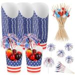 Yiyiring 50 Sets Independence Day Party Decorations, 14oz Charcuterie Cups, 4th of July Cocktail Picks, 4.7" Red White Blue Star Decorative Toothpicks for Independence Day Decorations Party Supplies