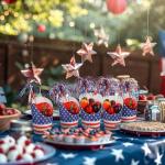 Yiyiring 50 Sets Independence Day Party Decorations, 14oz Charcuterie Cups, 4th of July Cocktail Picks, 4.7" Red White Blue Star Decorative Toothpicks for Independence Day Decorations Party Supplies