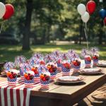 Yiyiring 50 Sets Independence Day Party Decorations, 14oz Charcuterie Cups, 4th of July Cocktail Picks, 4.7" Red White Blue Star Decorative Toothpicks for Independence Day Decorations Party Supplies