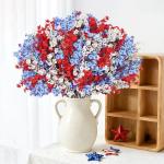 TORONTOKYO 24pcs 4th of July Red White Blue Flowers, Artificial Babys Breath Flowers Fake Silk Patriotic Flowers for Independence Day Home Decor Floral Arrangement Table Centerpieces