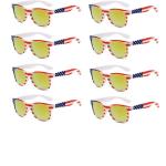 NLEYANB 8 Packs Wholesale Party American Flag USA Independence Day Sunglasses Bulk for Women Men UV400 (White-Golden)