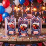 Yiyiring 50 Sets Independence Day Party Decorations, 14oz Charcuterie Cups, 4th of July Cocktail Picks, 4.7" Red White Blue Star Decorative Toothpicks for Independence Day Decorations Party Supplies