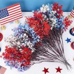 TORONTOKYO 24pcs 4th of July Red White Blue Flowers, Artificial Babys Breath Flowers Fake Silk Patriotic Flowers for Independence Day Home Decor Floral Arrangement Table Centerpieces