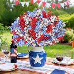 TORONTOKYO 24pcs 4th of July Red White Blue Flowers, Artificial Babys Breath Flowers Fake Silk Patriotic Flowers for Independence Day Home Decor Floral Arrangement Table Centerpieces