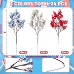 TORONTOKYO 24pcs 4th of July Red White Blue Flowers, Artificial Babys Breath Flowers Fake Silk Patriotic Flowers for Independence Day Home Decor Floral Arrangement Table Centerpieces